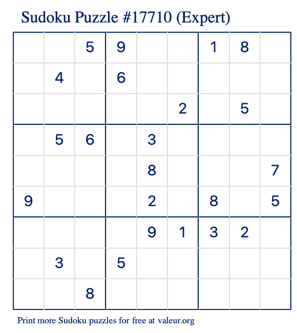 Free Printable Expert Sudoku Puzzle number 17710