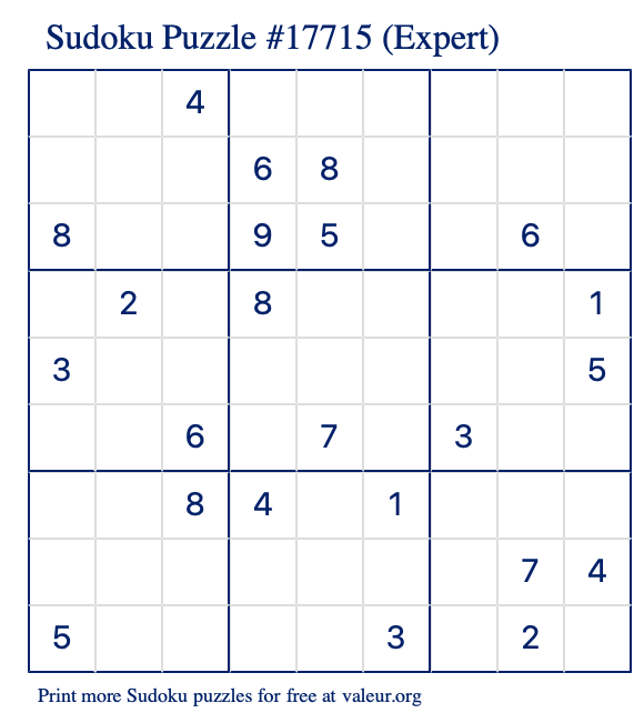 Free Printable Expert Sudoku Puzzle number 17715