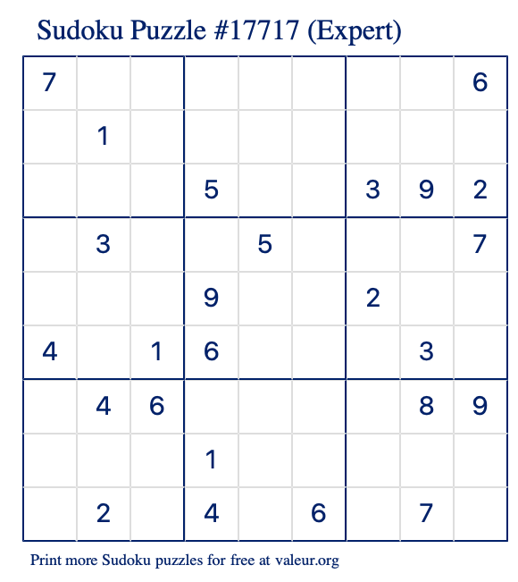 Free Printable Expert Sudoku Puzzle number 17717