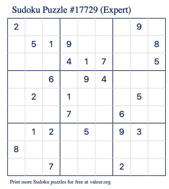 Free Printable Expert Sudoku with the Answer 17729