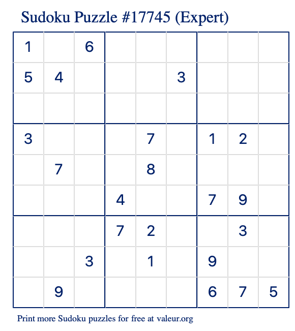 Free Printable Expert Sudoku Puzzle number 17745
