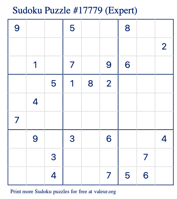 free printable expert sudoku puzzles