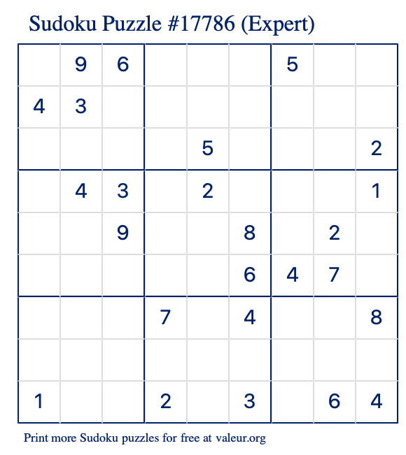 Free Printable Expert Sudoku Puzzle number 17786