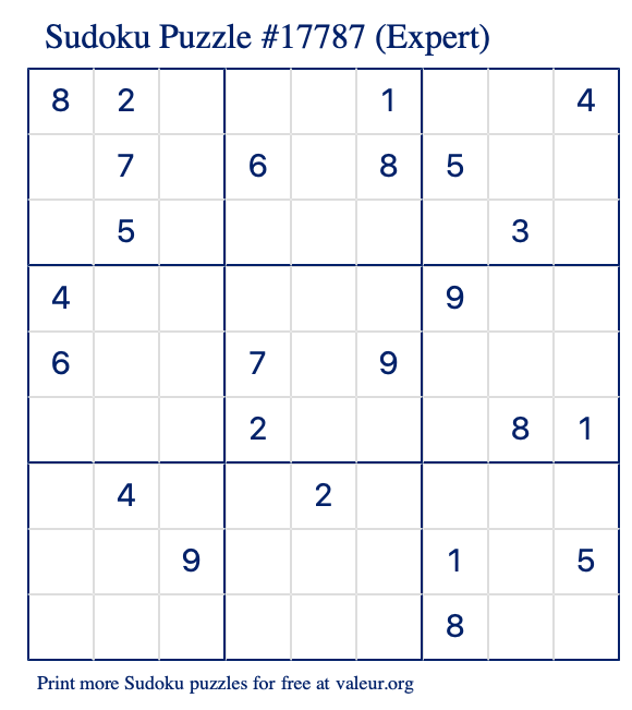 Free Printable Expert Sudoku Puzzle number 17787