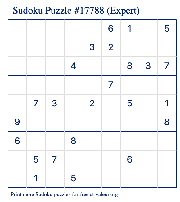 Free Printable Expert Sudoku Puzzle number 17788