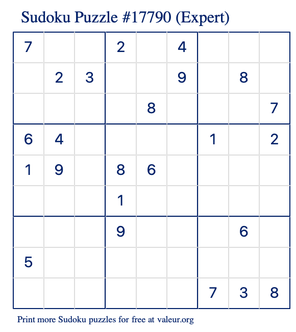 Free Printable Expert Sudoku Puzzle number 17790