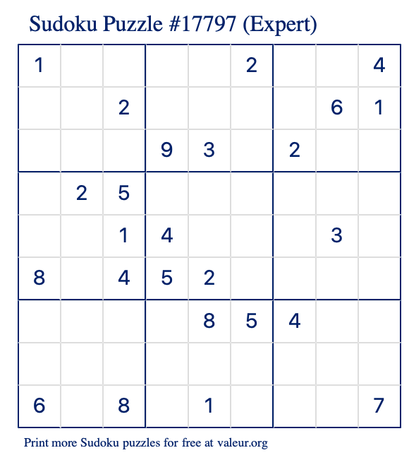 Free Printable Expert Sudoku Puzzle number 17797