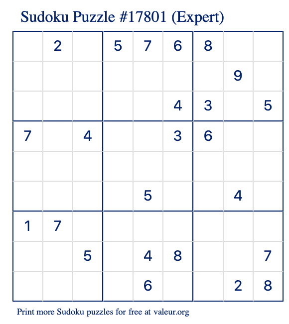 Free Printable Expert Sudoku with the Answer 17801