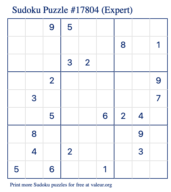 Free Printable Expert Sudoku Puzzle number 17804