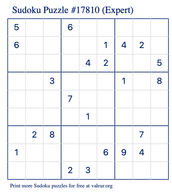 Free Printable Expert Sudoku Puzzle number 17810