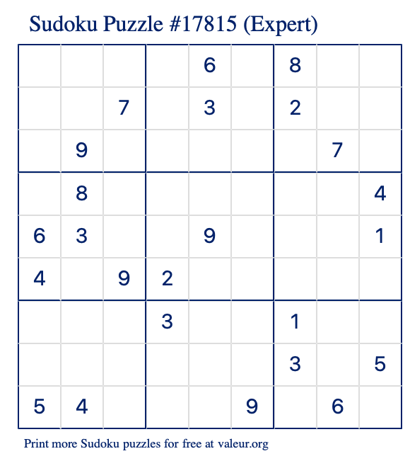 Free Printable Expert Sudoku Puzzle number 17815