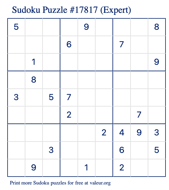 Free Printable Expert Sudoku Puzzle number 17817