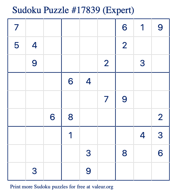 Free Printable Expert Sudoku with the Answer 17839