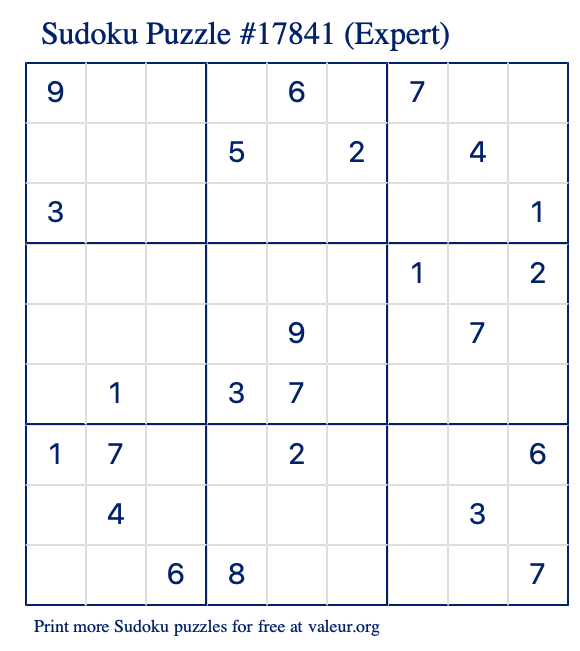 Free Printable Expert Sudoku Puzzle number 17841