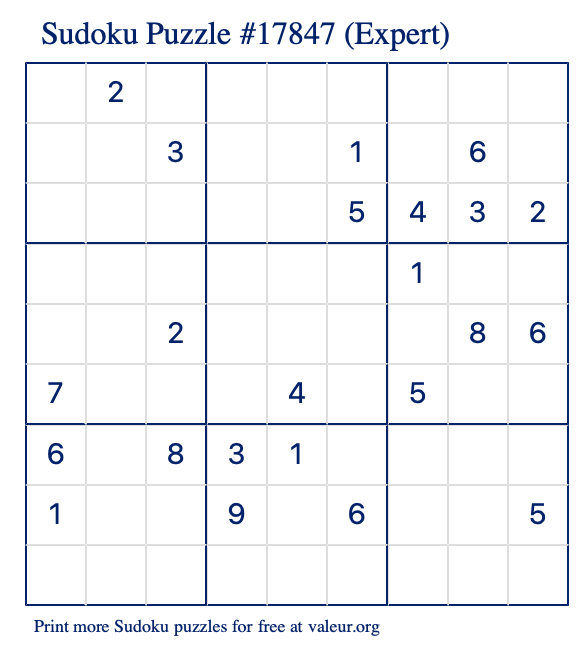 Free Printable Expert Sudoku Puzzle number 17847