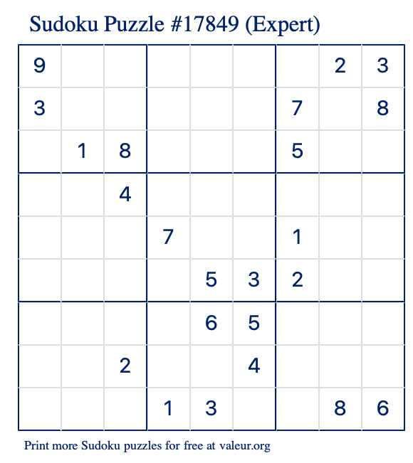 Free Printable Expert Sudoku Puzzle number 17849