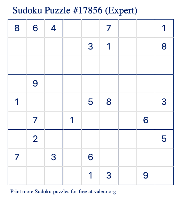Free Printable Expert Sudoku Puzzle number 17856