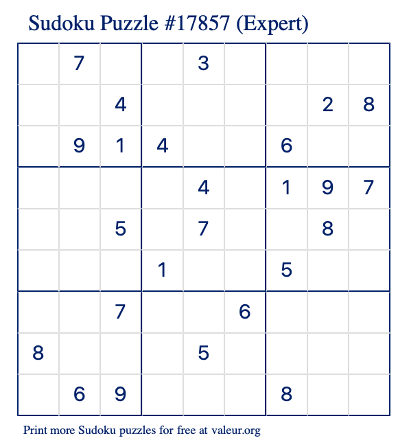 Free Printable Expert Sudoku Puzzle number 17857