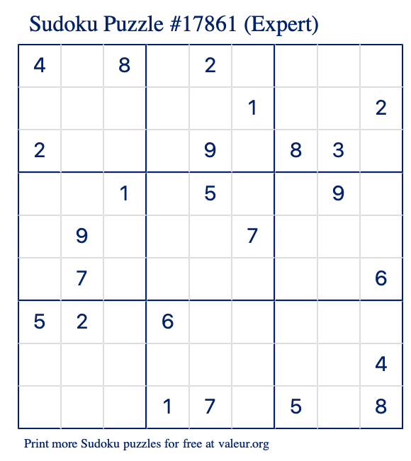 Free Printable Expert Sudoku Puzzle number 17861