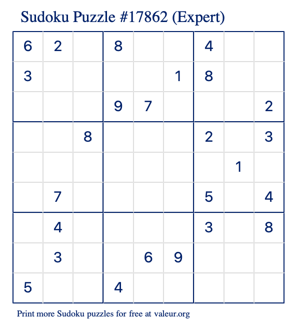 Free Printable Expert Sudoku Puzzle number 17862