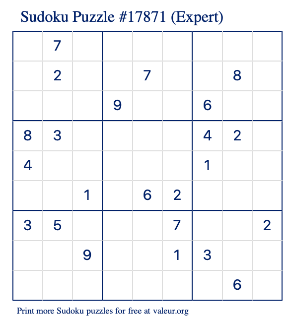 Free Printable Expert Sudoku Puzzle number 17871