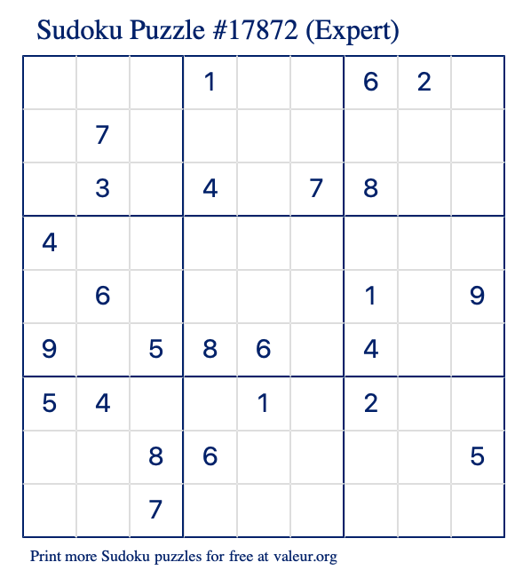 Free Printable Expert Sudoku Puzzle number 17872