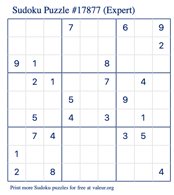 Free Printable Expert Sudoku Puzzle number 17877