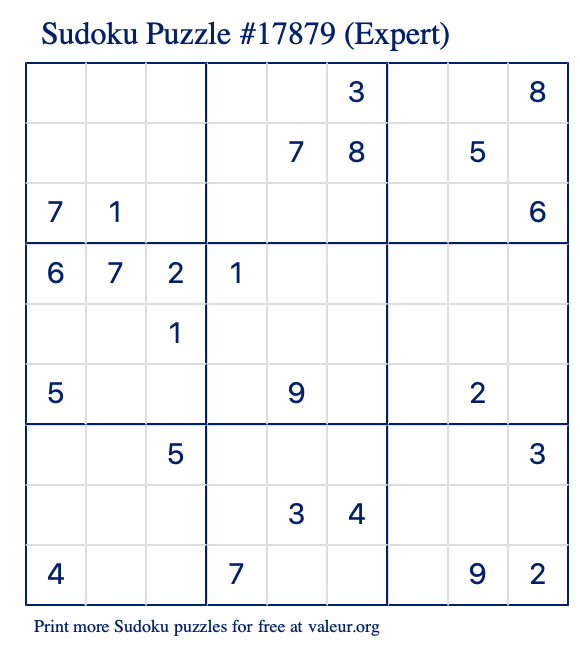 Free Printable Expert Sudoku Puzzle number 17879