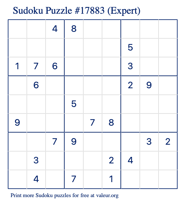 Free Printable Expert Sudoku Puzzle number 17883