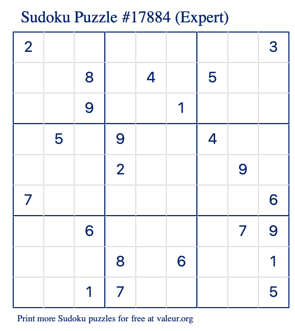 Free Printable Expert Sudoku Puzzle number 17884