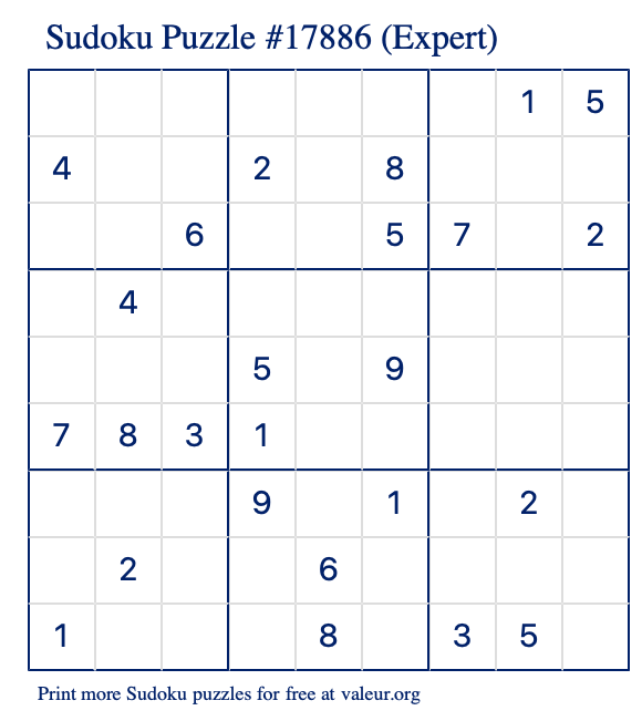 Free Printable Expert Sudoku Puzzle number 17886