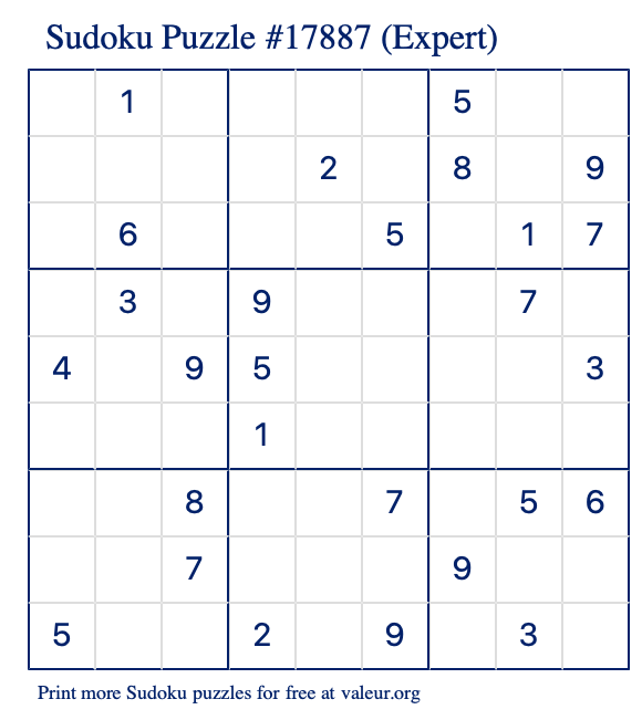 Free Printable Expert Sudoku Puzzle number 17887