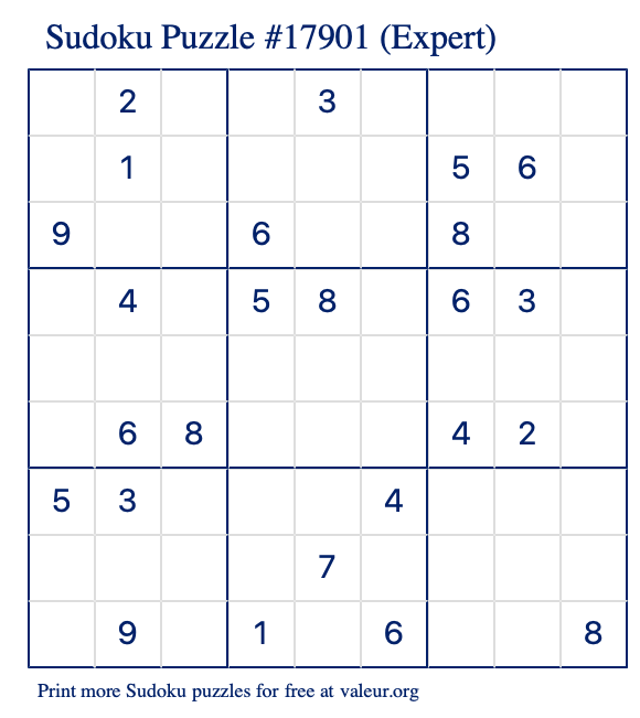 Free Printable Expert Sudoku Puzzle number 17901