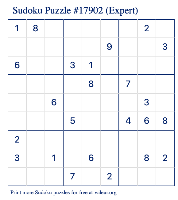 Free Printable Expert Sudoku Puzzle number 17902