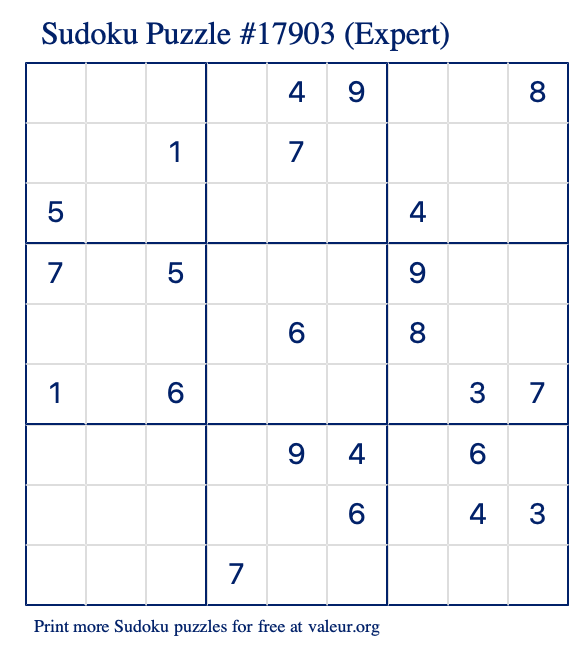 Free Printable Expert Sudoku Puzzle number 17903