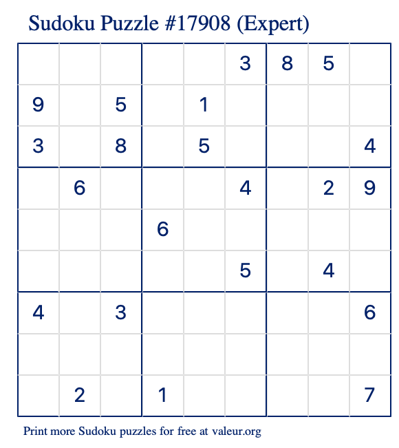 Free Printable Expert Sudoku Puzzle number 17908