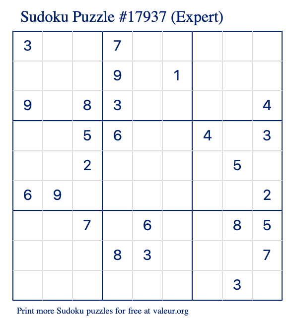 Free Printable Expert Sudoku Puzzle number 17937