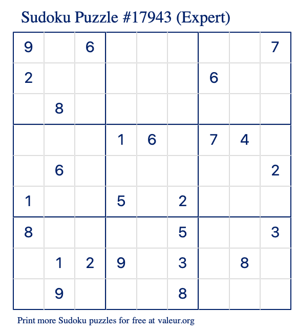 Free Printable Expert Sudoku Puzzle number 17943