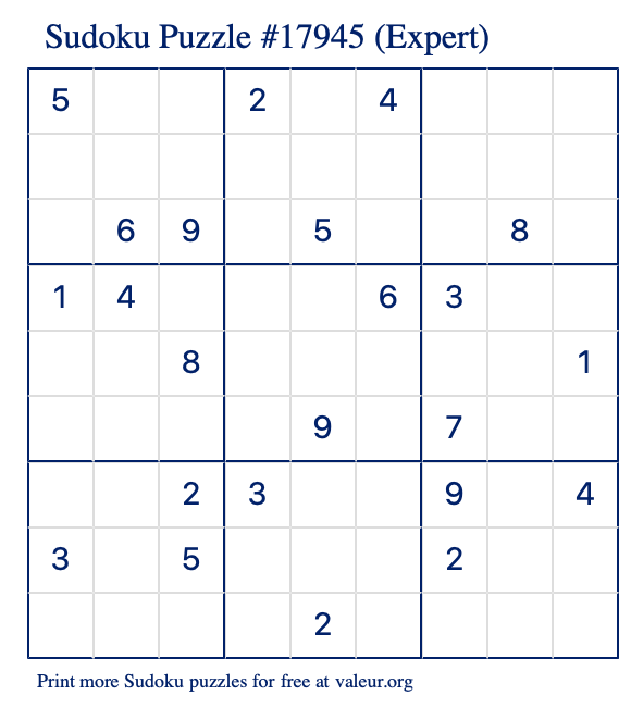 Free Printable Expert Sudoku Puzzle number 17945