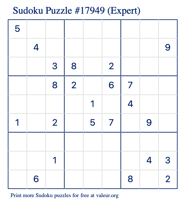 Free Printable Expert Sudoku Puzzle number 17949