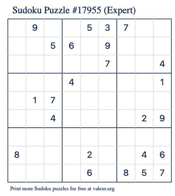 Free Printable Expert Sudoku Puzzle number 17955