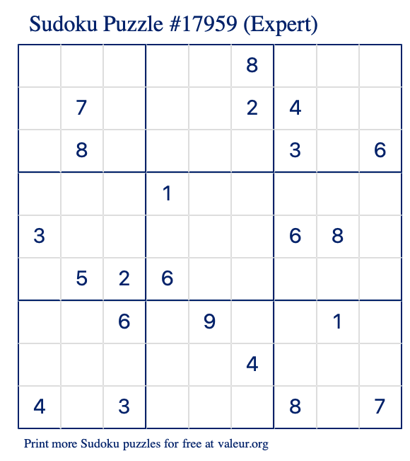 Free Printable Expert Sudoku Puzzle number 17959