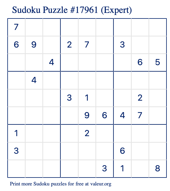 Free Printable Expert Sudoku Puzzle number 17961