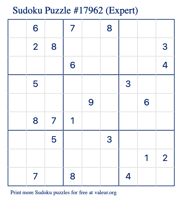 Free Printable Expert Sudoku Puzzle number 17962