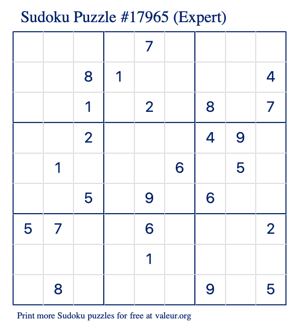 Free Printable Expert Sudoku Puzzle number 17965