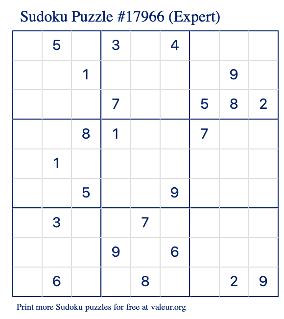 Free Printable Expert Sudoku Puzzle number 17966