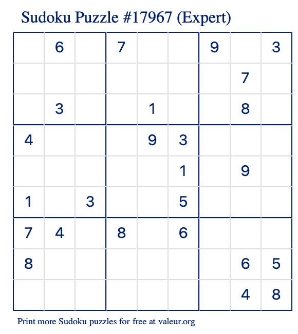 Free Printable Expert Sudoku Puzzle number 17967