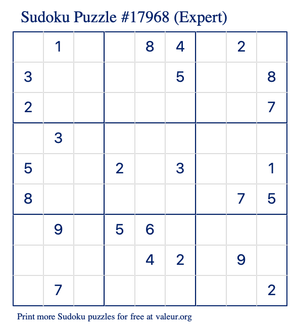 Free Printable Expert Sudoku Puzzle number 17968