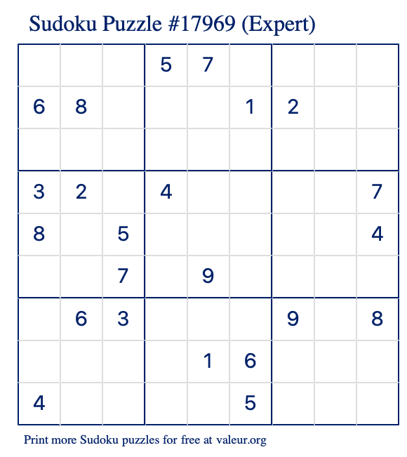Free Printable Expert Sudoku Puzzle number 17969