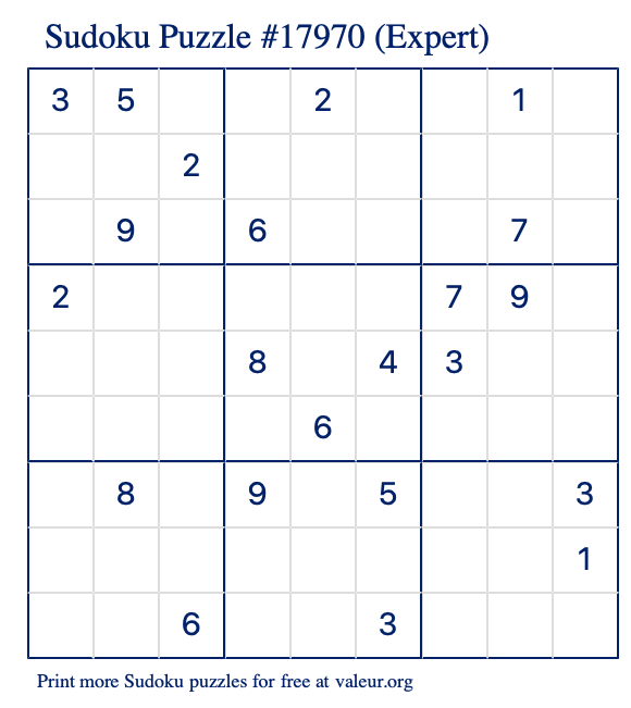 Free Printable Expert Sudoku Puzzle number 17970